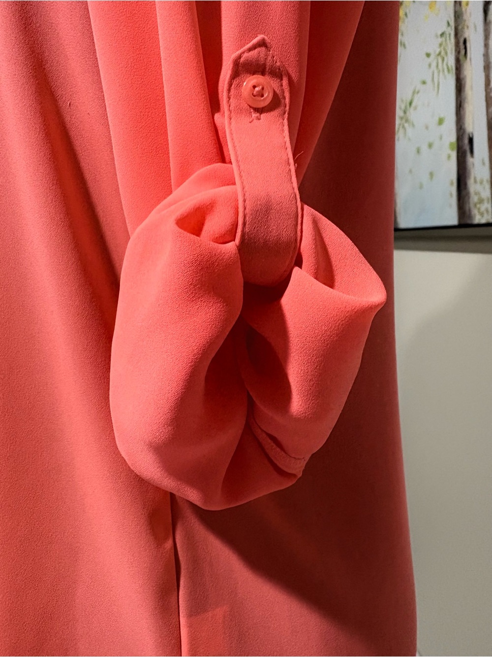 Apt. 9 Neon Peach Button-Up Blouse with Roll-tab Sleeves - Picture 6 of 13